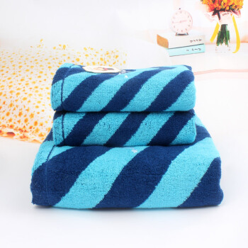 Clean teddy bear cotton stripe thickened three piece set of 8882 cotton absorbent soft 1 bath towel + 2 facial towel 8881 + 8882 blue