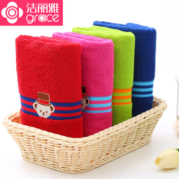 Grace towel Cotton soft thickened and lengthened adult men and girls cute cartoon couple towel Teddy treasure plum red + orange 76 * 34cm