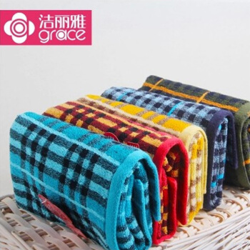 Jieliya color lattice towel face towel towel towel can be matched with square towel bath towel thick comformable6647 blue 34 * 72cm