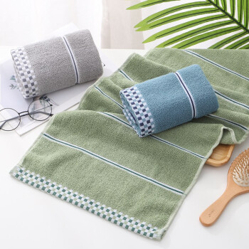 Mufan towel thickened and enlarged button plain adult couple household face cleaning large towel 2 Pack 74 * 34cm celebrity towel (blue + green) 34 * 74cm
